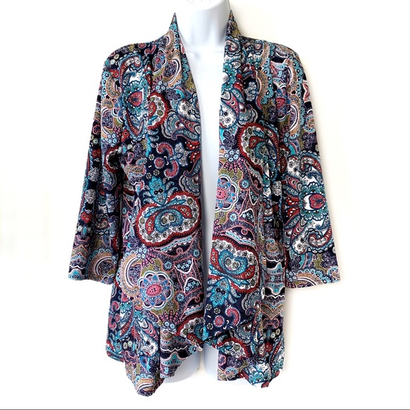 Peck & Peck Tops - Peck & Peck Colorful Paisley Waterfall Cardigan M